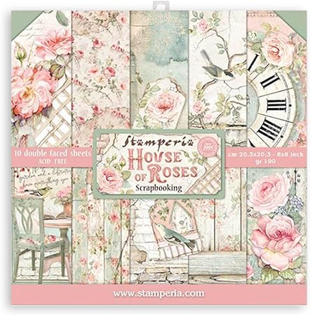 STAMPERIA INTERNATIONAL, KFT PAPER PAD 8X8 10PK HOUSE ROSE, 20.3 x 20.3 (8