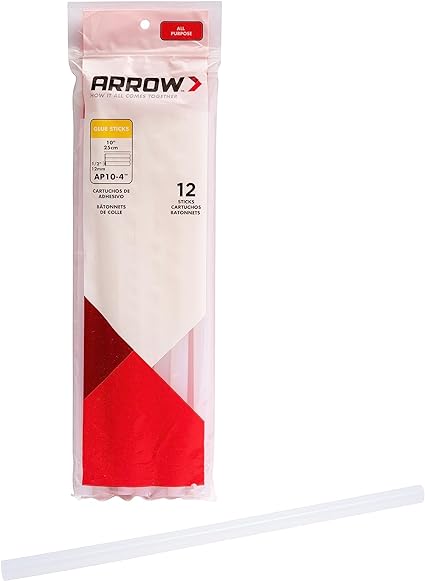 Arrow AP10-4 All Purpose Full Size Glue Sticks for Hot Glue Guns, Use for High Temp and Low Temp Crafting, Hobbies, and General Repair Projects, 10-Inch by 1/2-Inch, Clear, 12-Pack