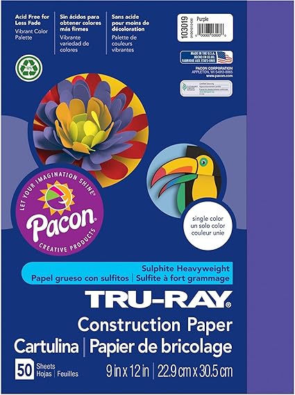 PACON Tru-Ray Heavyweight Construction Paper, Purple, 9