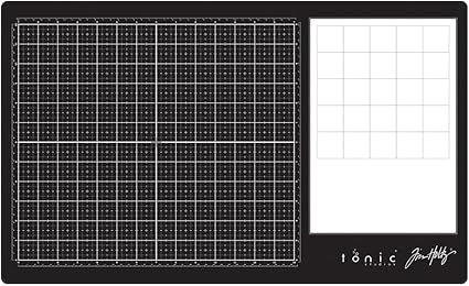 Tim Holtz Glass Cutting Mat - Large Work Surface with 12x14 Measuring Grid and Palette for Paint, Ink, and Mixed Media - Art and Craft Supplies