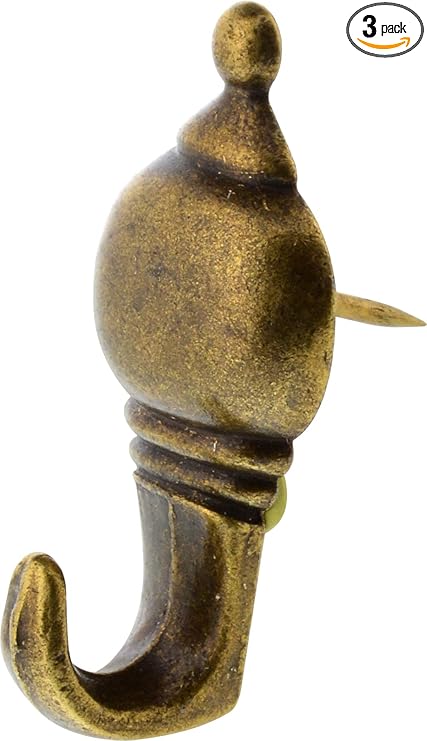 122212 Hillman Antique Brass 10lb Colonial Push Pin Hanger, 3 Pieces