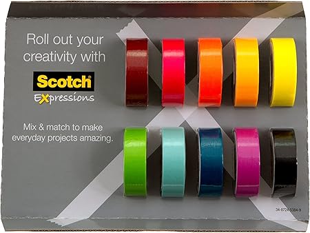 Scotch Washi Tape, 10 Rolls, Great for Use in Bullet Journal, School Supplies, Craft Supplies, and Teacher Appreciation Gifts (C317-10-SIOC)