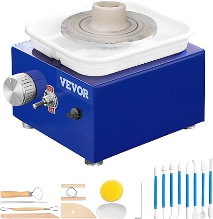 VEVOR Mini Pottery Wheel Adjustable 0-300RPM Speed ABS Detachable Basin Pottery, 2 Turntables 2.6in/3.9in 30W Ceramic Wheel Machine, Blue 17 Accessories