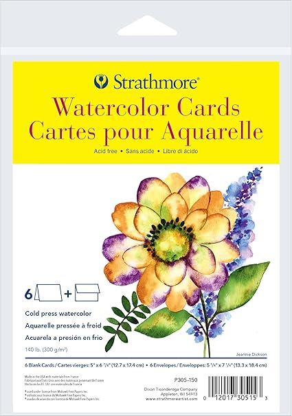 Strathmore 300 Series Watercolor Cards, 5x6.875 inches, 6 Cards & Envelopes - Custom Greeting Cards for Weddings, Events, Birthdays, Holidays