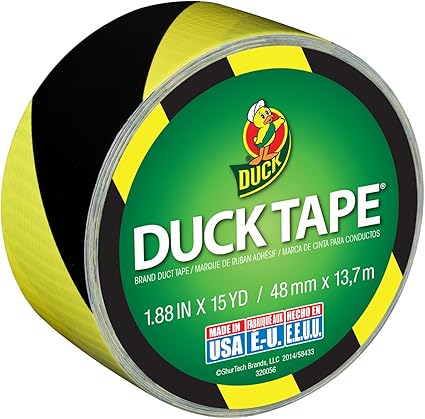 Duck Brand 283972 Printed Duct Tape, Single Roll, Black/Yellow Stripes