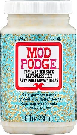 Mod Podge CS27593 Dishwasher Safe Glitter Gold, 8 fl oz Multi-Purpose Formula, Perfect for Easy to Apply DIY Arts and Crafts