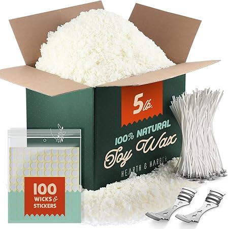 Hearth & Harbor DIY Making Supply Kit Natural Soy Cotton Wicks, Centering Tools, Candle Wax Flakes and More, Multi, 5 lbs