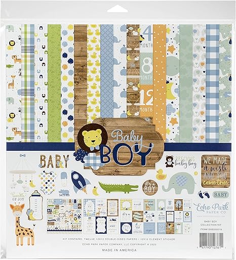 Echo Park Paper Company Baby Boy Collection Kit paper, blue, green, mint, yellow 12-x-12-Inch