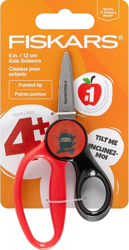 FISKARS® Magic Morph Kids Scissors - Image Moves when Tilted - Pointed-tip for Ages 4+ - Fun Ninja Design - Back to School Supplies