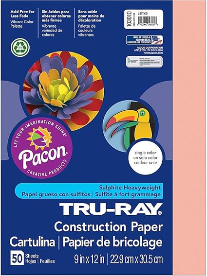 Pacon 103010 Tru-Ray Construction Paper, 76 lbs., 9 x 12, Salmon, 50 Sheets/Pack