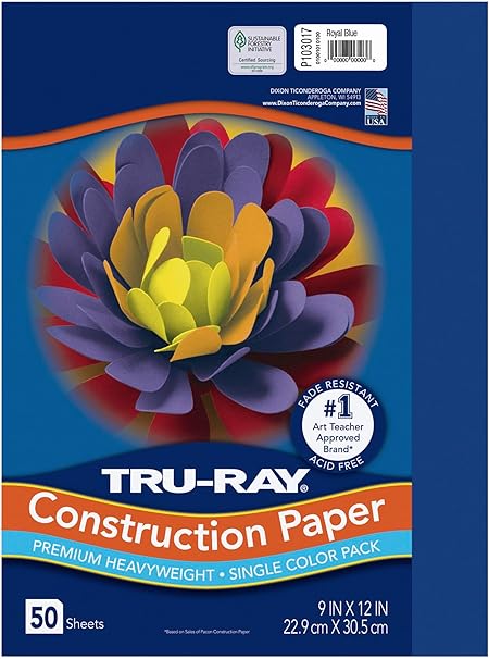 Pacon 103017 Tru-Ray Construction Paper, 76 lbs., 9 x 12, Royal Blue, 50 Sheets/Pack