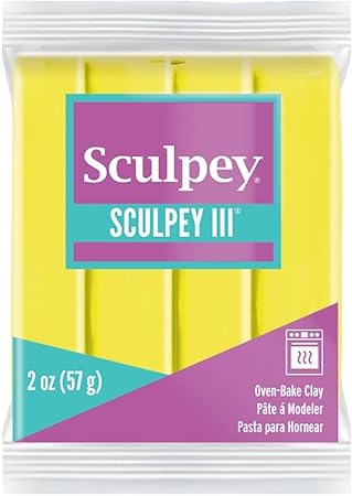 Sculpey III® Polymer Oven-Bake Clay, Lemonade Yellow, Non Toxic, 2 oz. bar, Great for modeling, sculpting, holiday, DIY, mixed media and school projects.Perfect for kids & beginners!