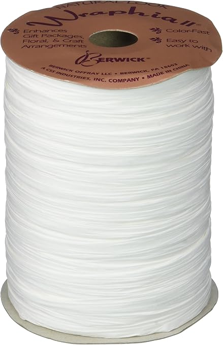 Berwick Offray Matte White Raffia Ribbon, 1/4'' Wide, 100 Yards