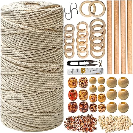 Macrame Kit - 227pc Macrame Wall Hanging Kit. Macrame Plant Hanger Kit Supplies 225y Macrame Cord 3mm Beads Wood Dowels Rings E Book. Macrame Starter Set Hanging Plant DIY Craft Kits Adults Beginners