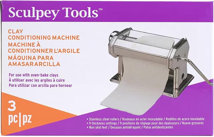 Sculpey Tools Clay Conditioning Pasta Machine, polymer oven-bake clay tool, 9 thickness settings, includes clamp and hand crank, great for all skill levels and craft projects