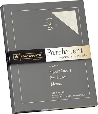 Southworth Company, Agawam, MA Z980CK Fine Parchment Paper,65lb,100 SH/BX,Acid-free/Lignin,Ivory