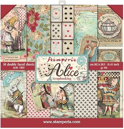 Stamperia International KFT Small Paper Pad 10 Sheets Double Sided Alice, 20.3 x 20.3 (8