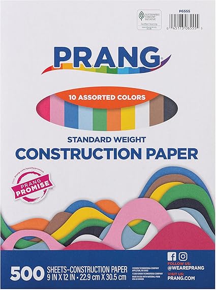 Prang (Formerly Art Street) Construction Paper, 10 Assorted Colors, Standard Weight, 9