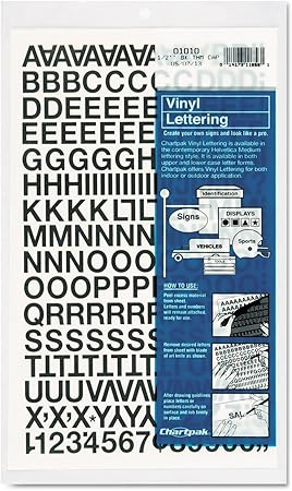 Chartpak Self-Adhesive Vinyl Capital Letters and Numbers, 1/2 Inches High, Black, 201 per Pack (01010), 1/2 Inch High