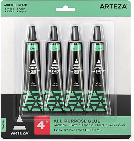 ARTEZA All-Purpose Craft Glue, 4-Pack, Fast-Drying Clear Glue for Crafts, Ideal for Wood, Fabric, Plastic, Glass, Metal, Ceramic, Jewelry, Model, Paper, Fabric Fusion and No Sew Projects