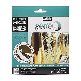 Pébéo Gédéo Mirror Effect 24k Gold Leaves Adhesive Sheet - 12 Sheets, 5 ½ x 5 ½ Inches, Art and Craft Supplies, for Painting, Home Decor, or Decorations