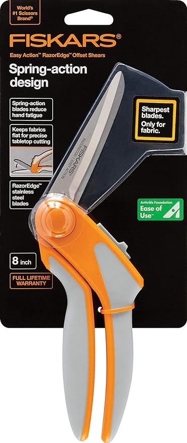 Fiskars 190850 8 Inch RazorEdge Easy Action Fabric Shears for Tabletop Cutting, Stainless-steel