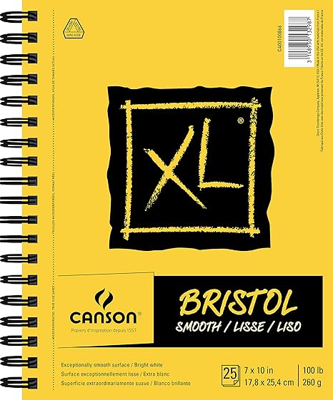 Canson XL Series Bristol Paper, Smooth, Wirebound Pad, 7x10 inches, 25 Sheets (100lb/260g) - Artist Paper for Adults and Students - Markers, Pen and Ink