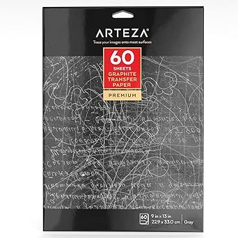 Arteza Graphite Transfer Paper, 9 x 13 Inches, 60 Sheets, Gray Carbon Paper for Tracing and Transferring Drawings onto Wood, Paper, Canvas, Arts & Crafts Projects