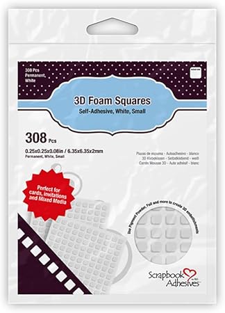 Scrapbook Adhesives by 3L, Permanent Small Pre-Cut 3D Foam Squares, White, x 1/4-Inch (Pack of 308)