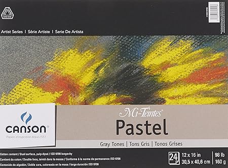 Canson Artist Series Mi-Teintes Pastel Paper, Gray Tones, Foldover Pad, 12x16 inches, 24 Sheets (98lb/160g) - Artist Paper for Adults and Students