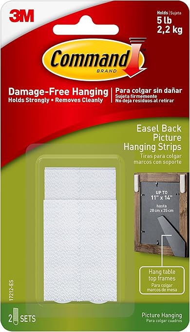 Command Easel Back Picture Hanging Strips, Holds up to 5 lb, 2 sets (2 pairs and 2 spacers), Hang Tabletop Frames, Damage Free Picture Hangers