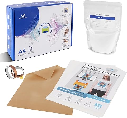 DTF Transfer Film Powder Kit, All-in-One DTF Sublimation for Starter- 30 Sheets Direct to Film Transfer Paper & 8.8oz White Digital Hot Melt Adhesive DTF Powder for All Color Fabrics