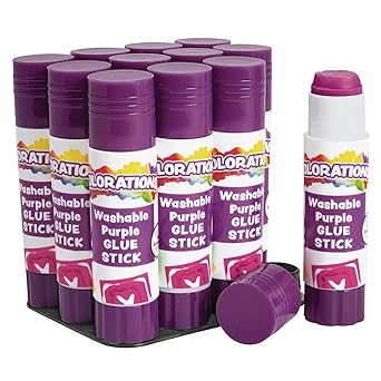 Colorations® Small Washable Disappearing Purple Glue Sticks in a Tray, Set of 12, Each 0.32 oz, Non Toxic & Acid Free, Easy to See Where it is Applied & Dries Clear, Use at School, Home or Office