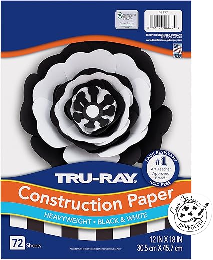 Tru-Ray Premium Construction Paper, Black & White, 12