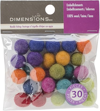 Dimensions Crafts Assorted Mini Wool Balls for Needle Felting, Small, Multicolor, 30 pcs