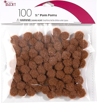 Cousin DIY Brown 1/2 inch Poms, 100 Pack