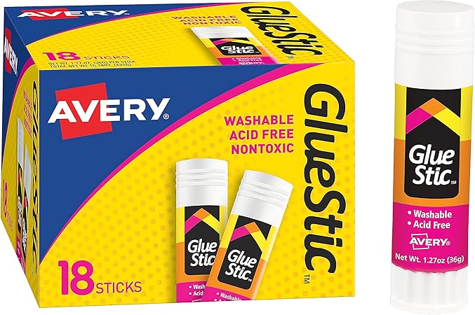 Avery Glue Stick Value Pack for Creative DIY Family Projects Like Photo collages and Celebration Cards, Washable, 1.27 oz. Permanent Glue Stic, 18pk (00192)