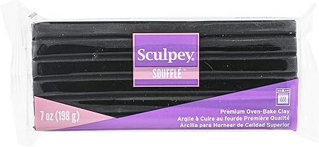 Sculpey Soufflé Polymer Oven-Bake Clay, Poppyseed Black, Non Toxic, 7 oz. bar, Great for jewelry making, holiday, DIY, mixed media and more! Premium light-weight oven bake clay.