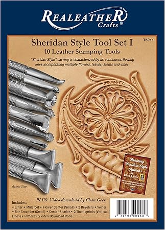 Realeather Leather Stamps Tool Set for Leather Crafting, 10 Stamping Tools, Sheridan Style Stamp Set I