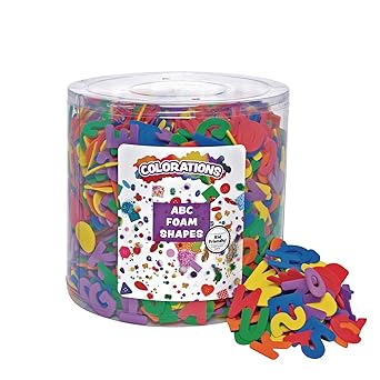 Colorations ABC Foam Shapes, 144 Pieces, 6 Colors, Storage Bucket, Collaging, Decorating, Learning, & Light Tables, ABC Letters, Alphabet Letters, Foam Letters