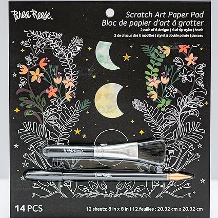 Brea Reese® Scratch Art Paper Pad - Golden Celestial, 12 Designs, Metallic Guided Art Craft, Easy to Frame Art & Home Decor, Mindful Relaxation