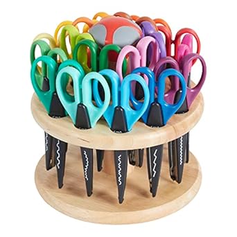 ECR4Kids Kraft Edgers with Rotating Hardwood Rack, Decorative Scissors, Assorted, 18-Piece