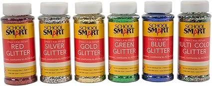 School Smart Craft Glitter, 4 Ounces, Assorted Colors, Pack of 6