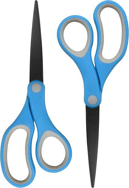 Westcott 55849 8-Inch Non-Stick Titanium Scissors For Office and Home, Blue/Gray, 2 Pack