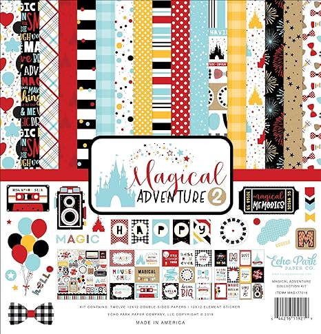 Echo Park Paper Company Magical Adventure 2 Collection Kit paper, black, red, yellow, teal, kraft, 12-x-12-Inch