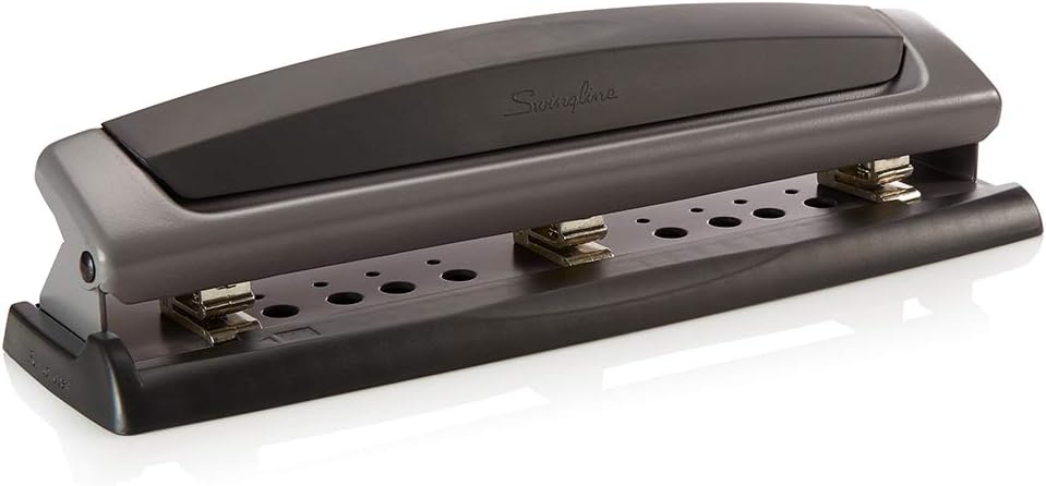 Swingline Desktop Hole Punch, Hole Puncher, Precision Pro, Adjustable, 2-3 Holes, 10 Sheet Punch Capacity, Black/Gray (74038)