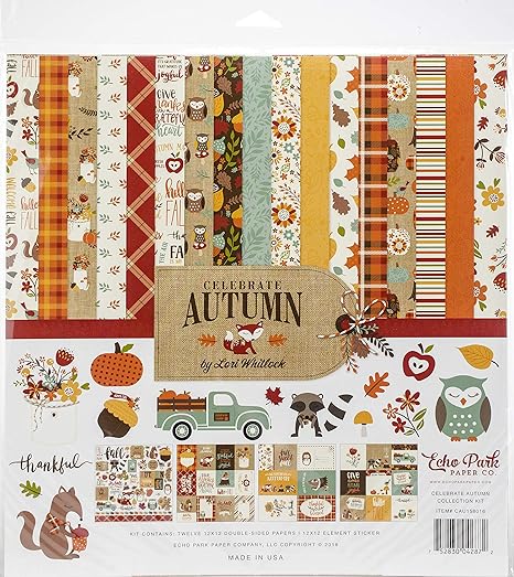 Echo Park Paper Company Celebrate Autumn Collection Kit paper, Orange, Yellow, Blue, Brown, Tan 12-x-12-Inch