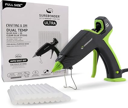 Ultra Series Auto-Shut-Off Hot Glue Gun, Surebonder Full Size 100W Dual Temperature Glue Gun Kit with 20 Glue Sticks