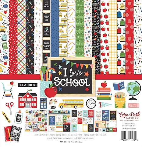 Echo Park Paper Company I Love School Collection Kit Paper, 12-x-12-Inch