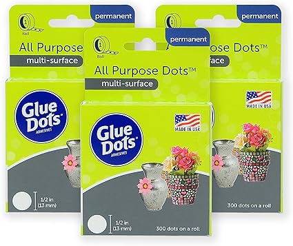 Glue Dots, All Purpose Dots, Permanent, Multi-Surface, Double-Sided, 1/2